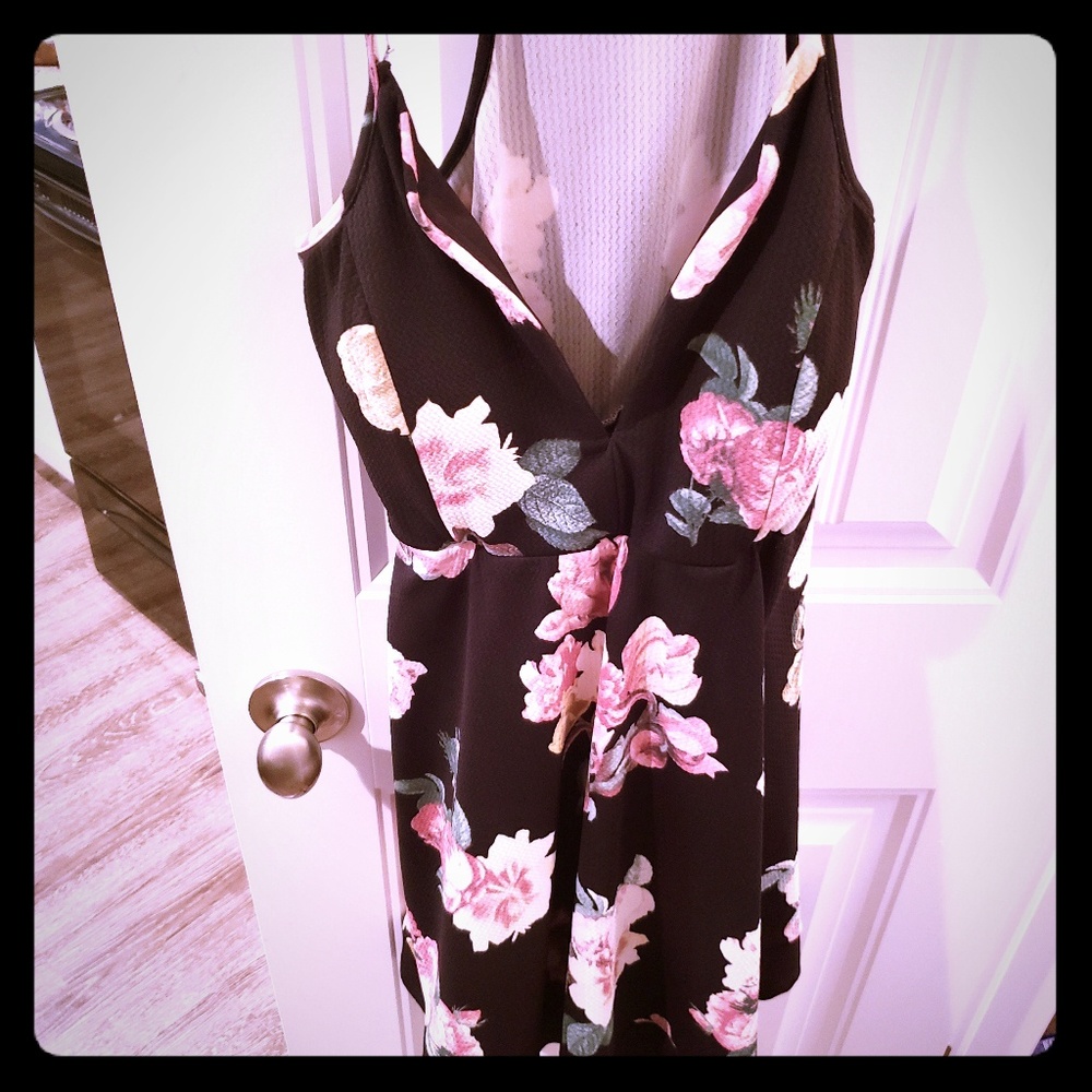 Black floral mini dress
